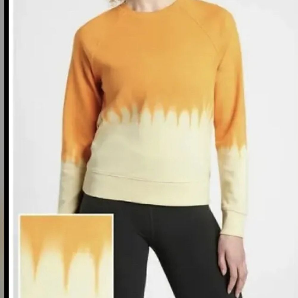Athleta Sundown Dip Dye Crewneck Soft Cozy Sweatshirt Orange Yellow Womens Size
